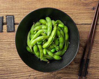 High angle view of food in plate on table