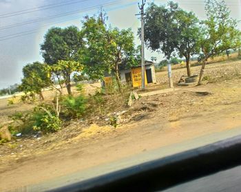 Cars on road with trees in background