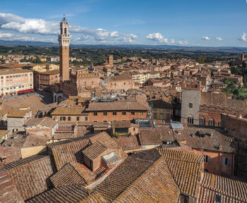 High angle view of buildings in city