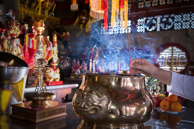 High angle view of man at temple