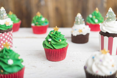 Close-up of cupcakes on table