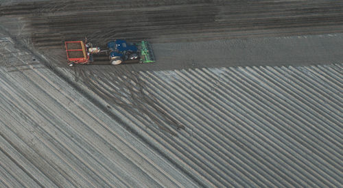 High angle view of worker working at construction site