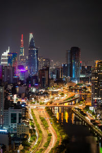 Illuminated city at night