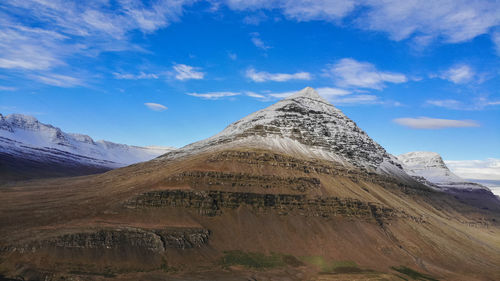 The bulandstindur, or pyramid mountain with snow on the summit, in the east fjord region of iceland