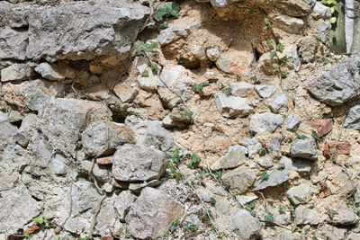 High angle view of stone wall