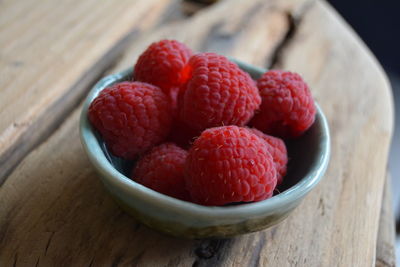 Raspberries in a small bowl.