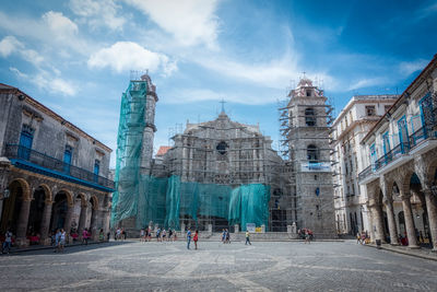 Low angle view of incomplete havana cathedral against sky