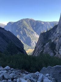 Scenic view of mountains against clear sky