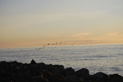 Scenic view of sea against sky at sunset