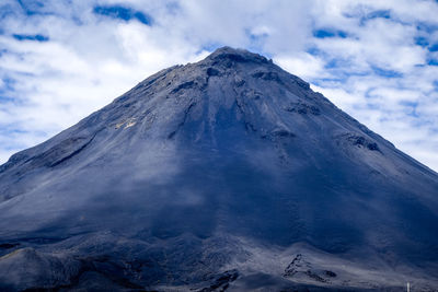 Low angle view of snowcapped mountain against sky