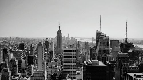 High angle shot of cityscape against clear sky