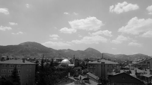 High angle view of townscape against sky