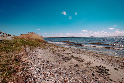 Scenic view of sea against blue sky