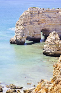 High angle view of rock formation at praia da marinha