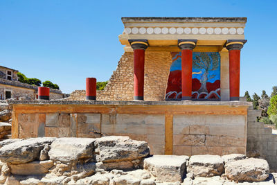 Exterior of historic building against clear blue sky