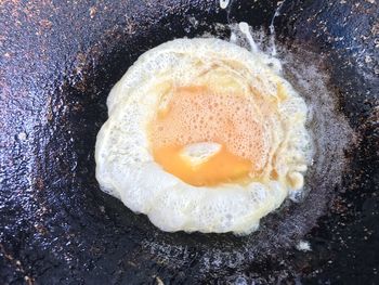 High angle view of fresh bread in frying pan