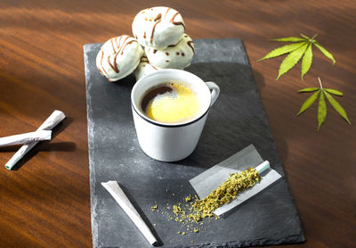 High angle view of food on table