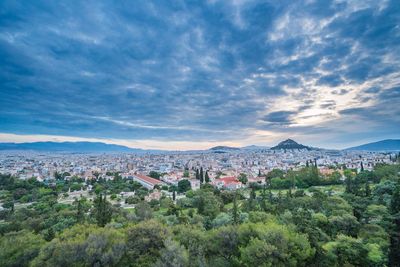 High angle view of cityscape against sky