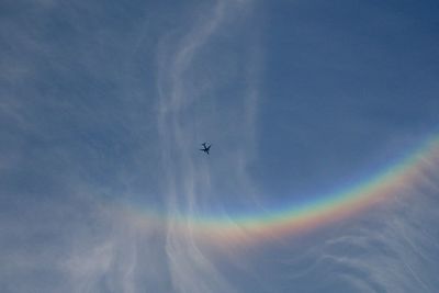 Low angle view of airplane flying in sky