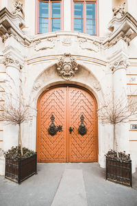 Closed door of historic building