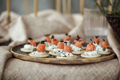 Close-up of sushi in plate on table