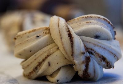 Close-up of cinnamon bun on table