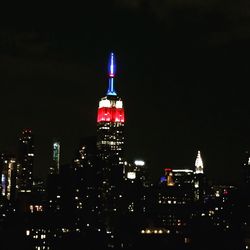 Low angle view of illuminated buildings