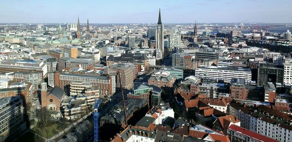 High angle view of cityscape against sky