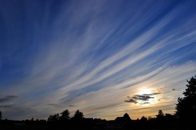 Low angle view of silhouette trees against sky