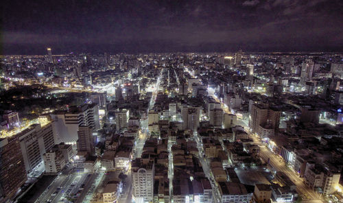 Aerial view of city at night