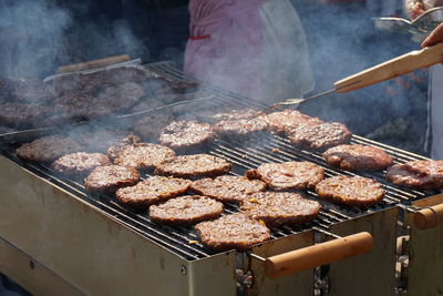 Close-up of meat on grill