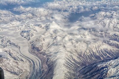 High angle view of snowcapped mountains