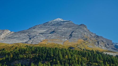 Scenic view of mountains against clear blue sky