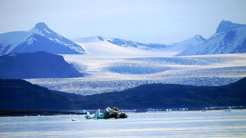 Scenic view of snowcapped mountains against sky