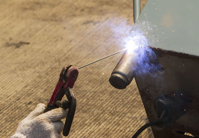 Welder working on a factory