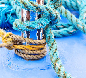 Close-up of rope tied on boat