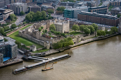 High angle view of bridge over river in city