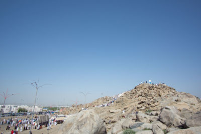 Panoramic view of landscape against clear blue sky