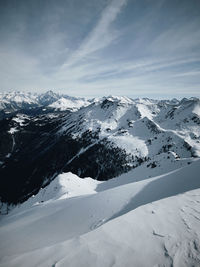 Scenic view of snow covered mountains against sky
