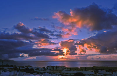 Scenic view of sea against dramatic sky