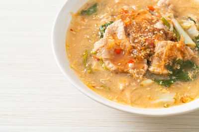 High angle view of food in bowl on table