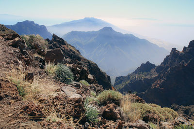 Panoramic view of mountain range against sky