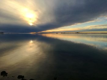 Scenic view of lake against sky during sunset