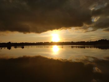 Scenic view of lake against sky during sunset