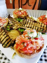 High angle view of meal served in plate on table