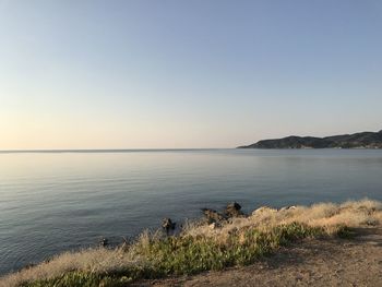 Scenic view of sea against clear sky