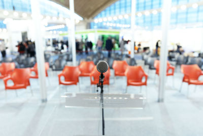 Close-up of microphone at auditorium