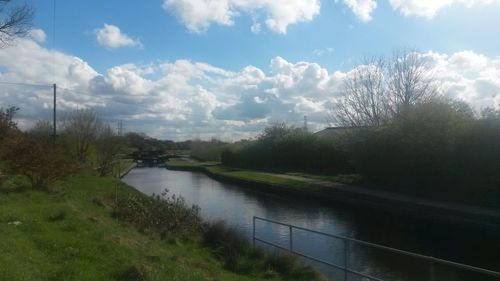 Scenic view of river against cloudy sky