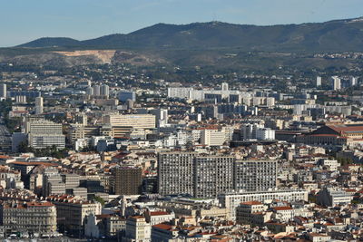 High angle view of townscape against sky