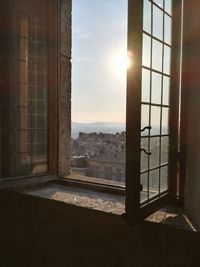 Buildings seen through window